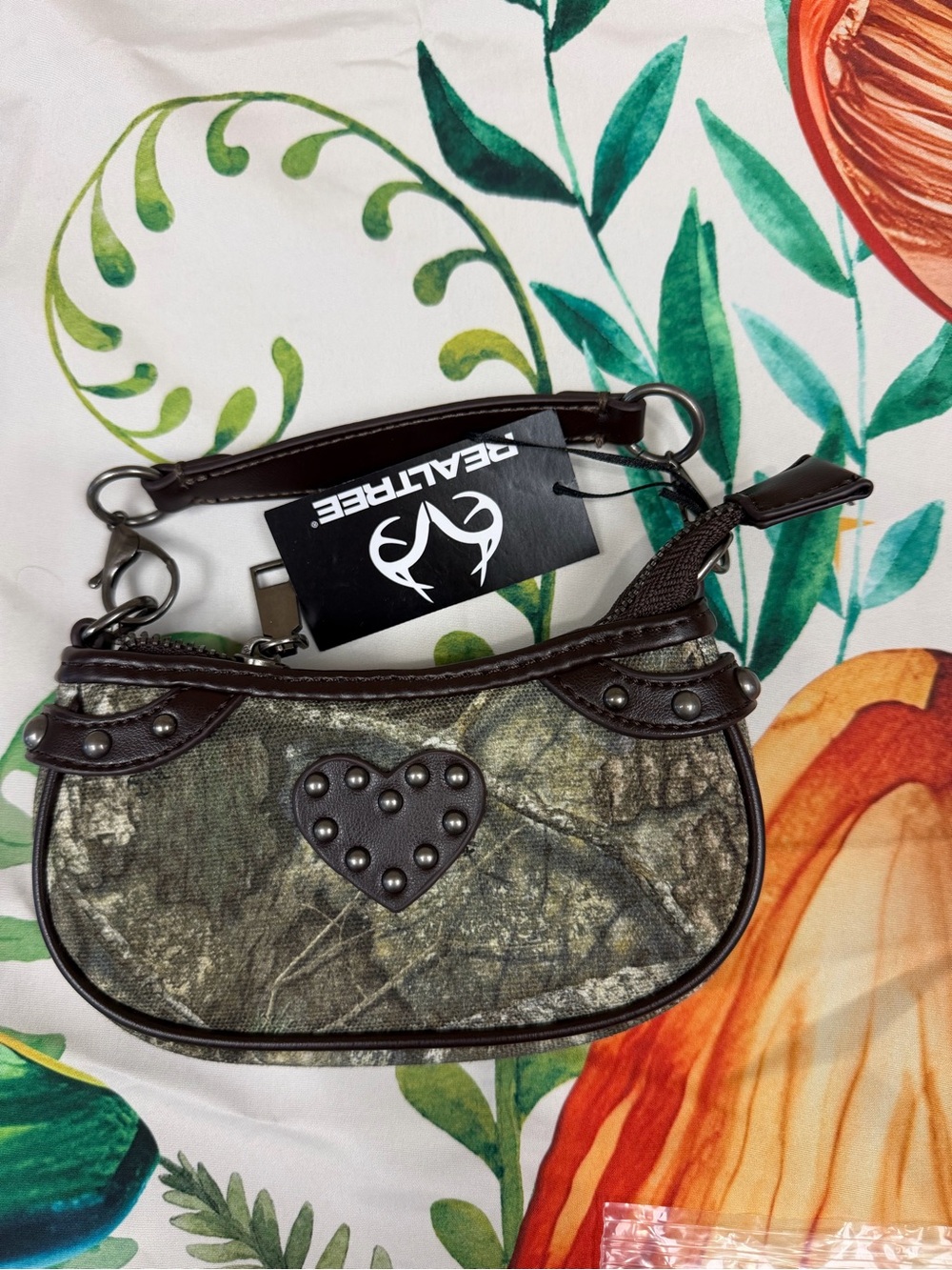 Realtree Camo Mini Wristlet with Studded Heart - Brown/Green